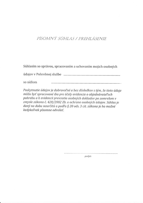 Prehlásenie o osob údajoch